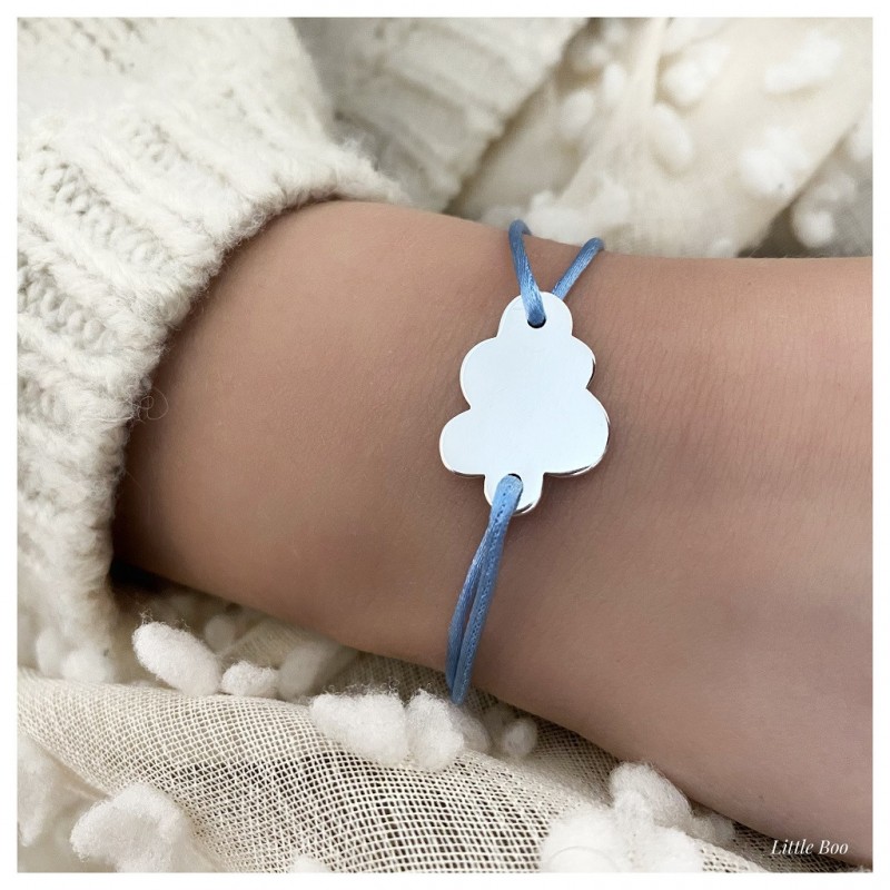 Bracelet cordon nuage en argent personnalisable