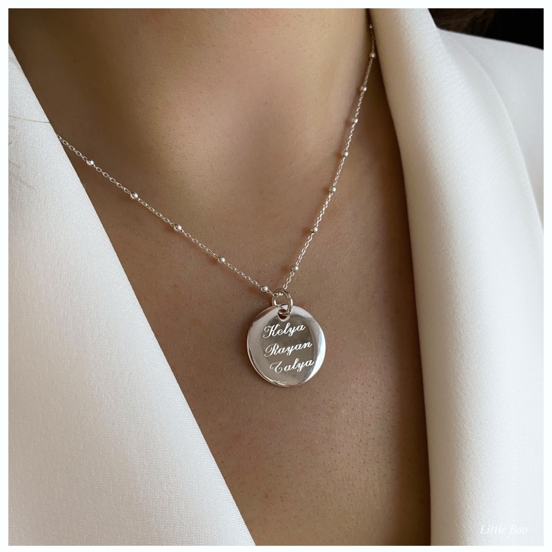 Collier médaille bombée en argent personnalisable