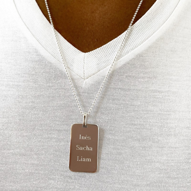 Collier médaille plaque en argent personnalisable