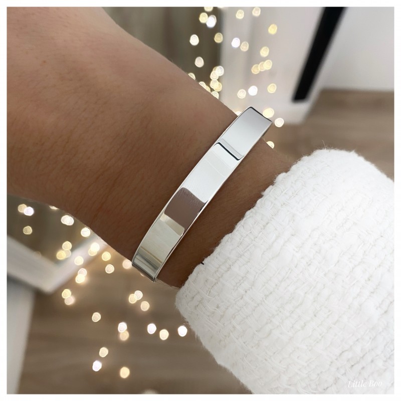 Jonc ruban large en argent personnalisable