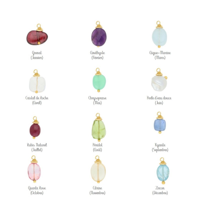 Collier médaille pierre de naissance en argent personnalisable