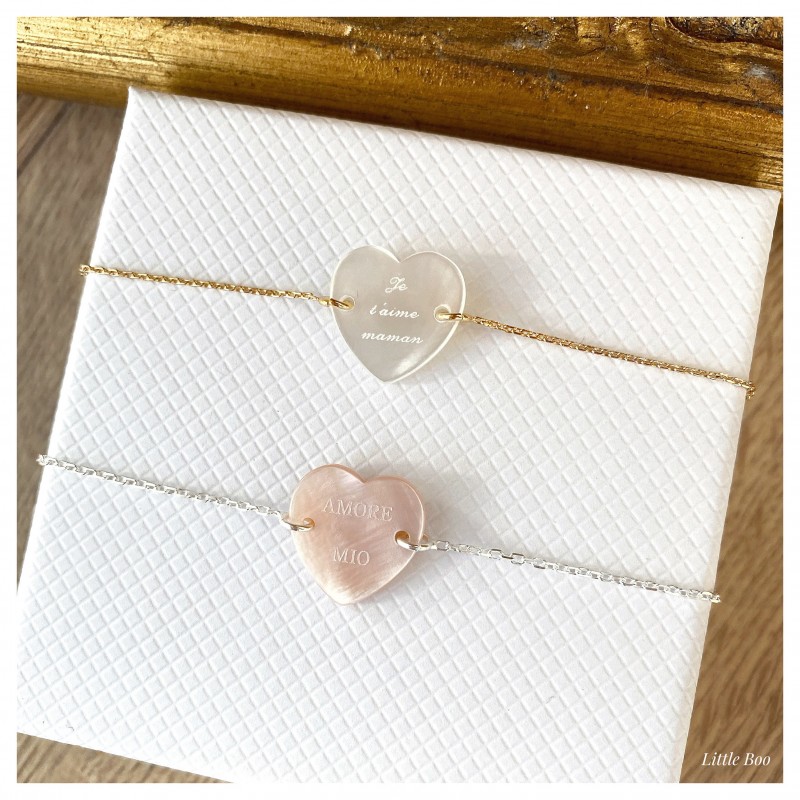 Collier cœur nacre en argent personnalisable