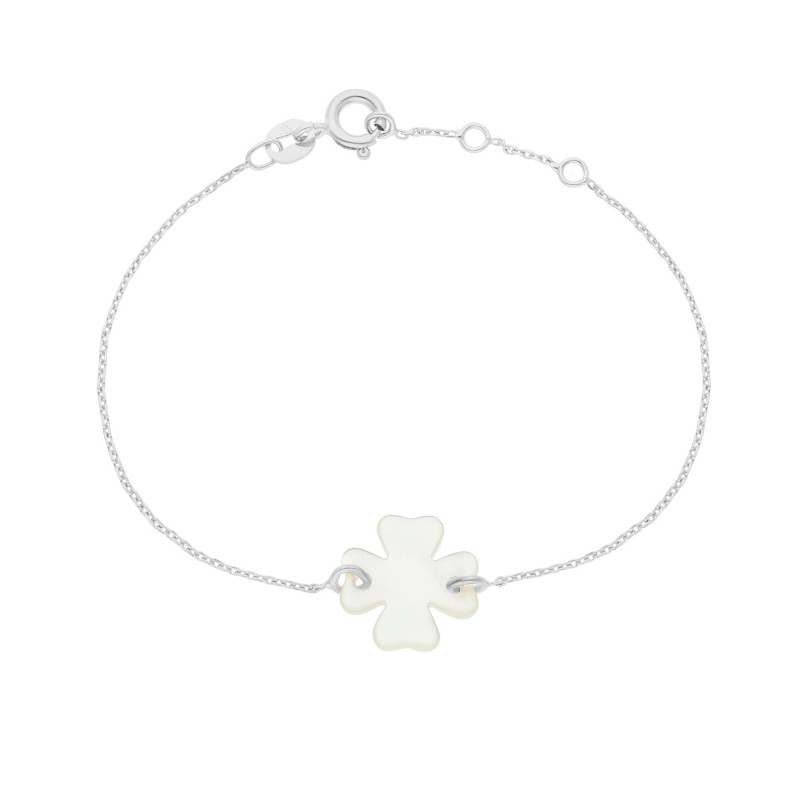 Bracelet chaîne trèfle/cœur nacre en argent personnalisable