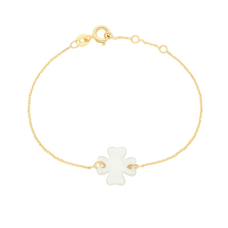 Bracelet chaîne trèfle/cœur nacre or personnalisable