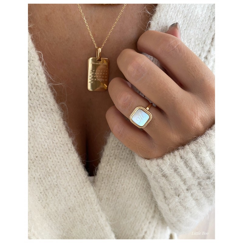 Bague chevalière nacre or personnalisable