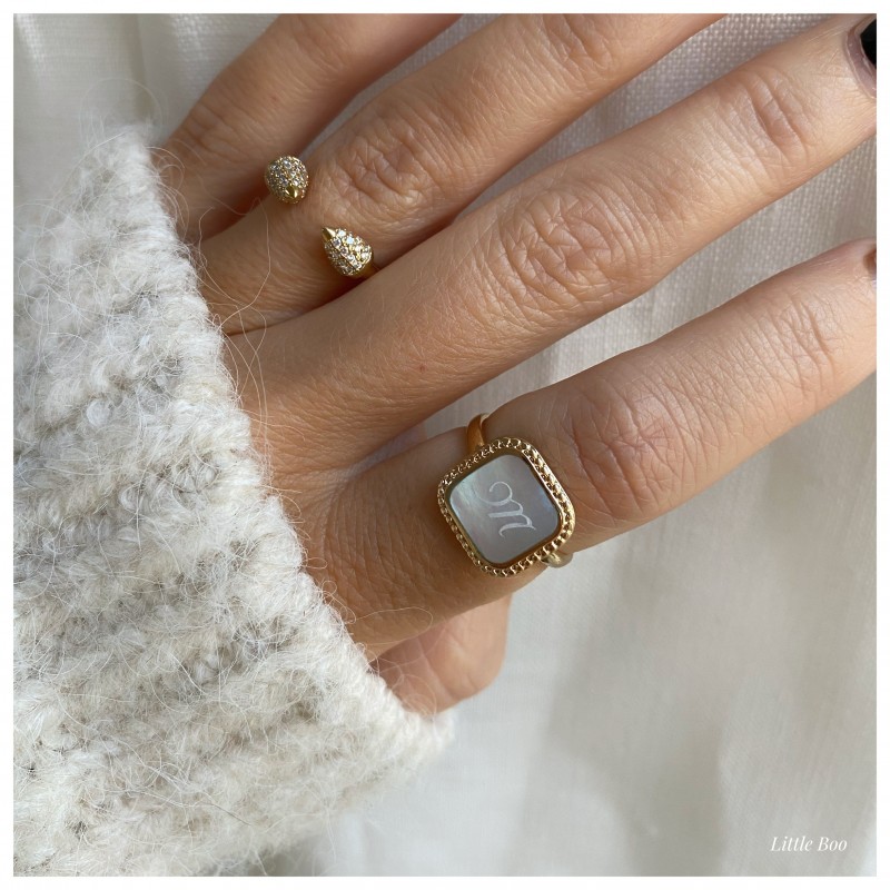 Bague chevalière nacre or personnalisable