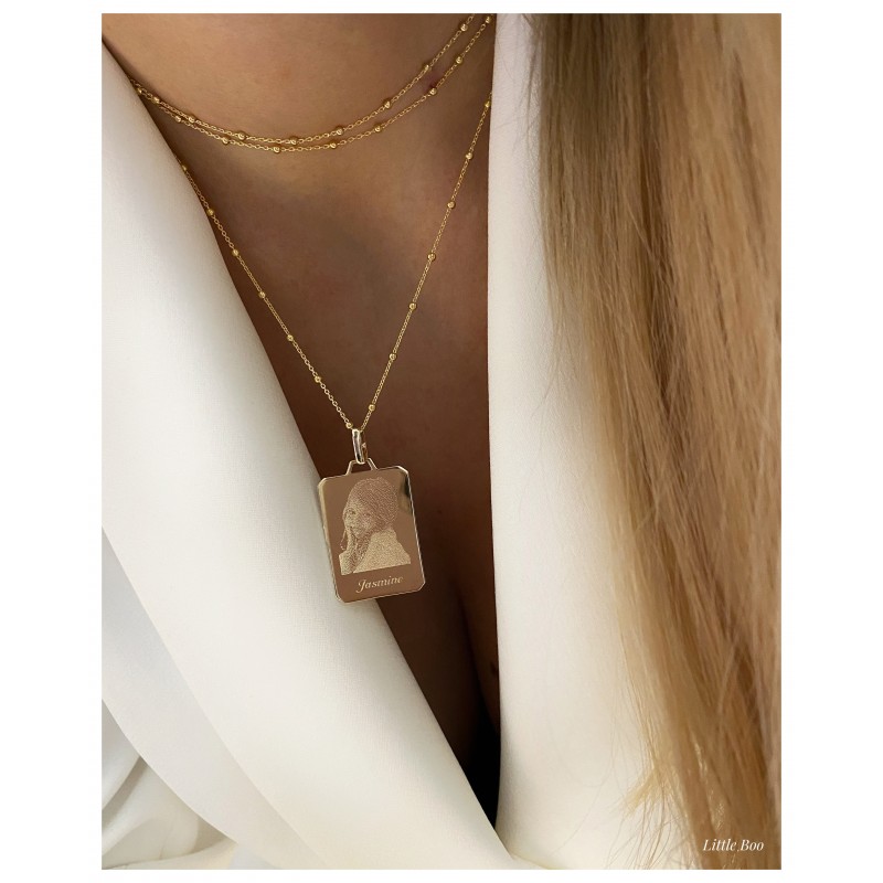 Collier plaque photogravure gm or personnalisable