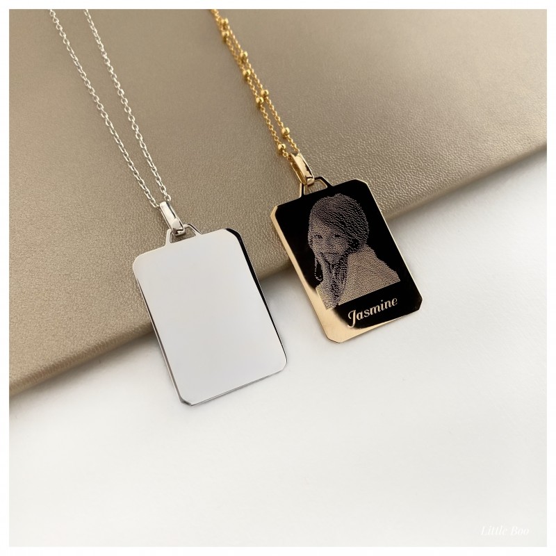 Collier plaque photogravure gm or personnalisable