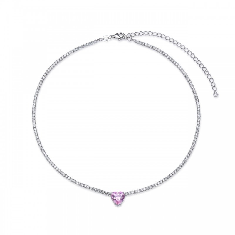 Collier diana en argent cœur rose