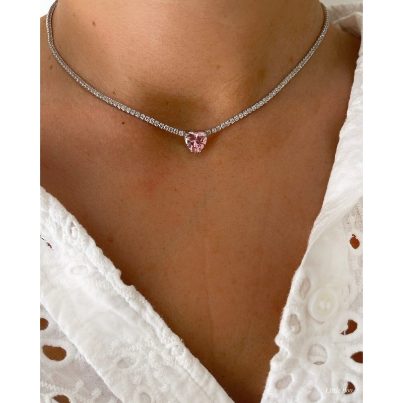 Collier diana en argent cœur rose