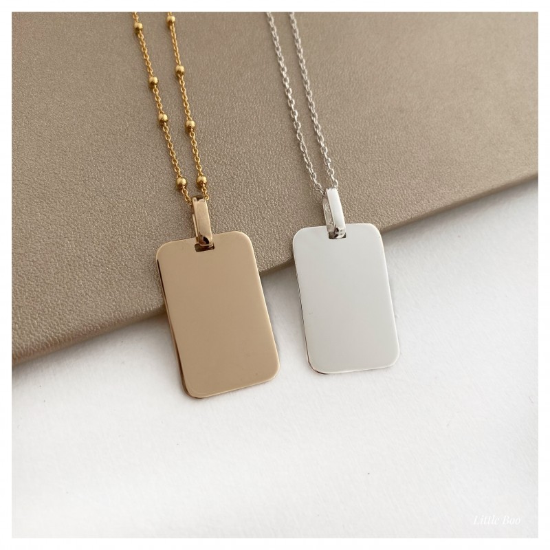 Collier plaque photogravure pm en argent personnalisable