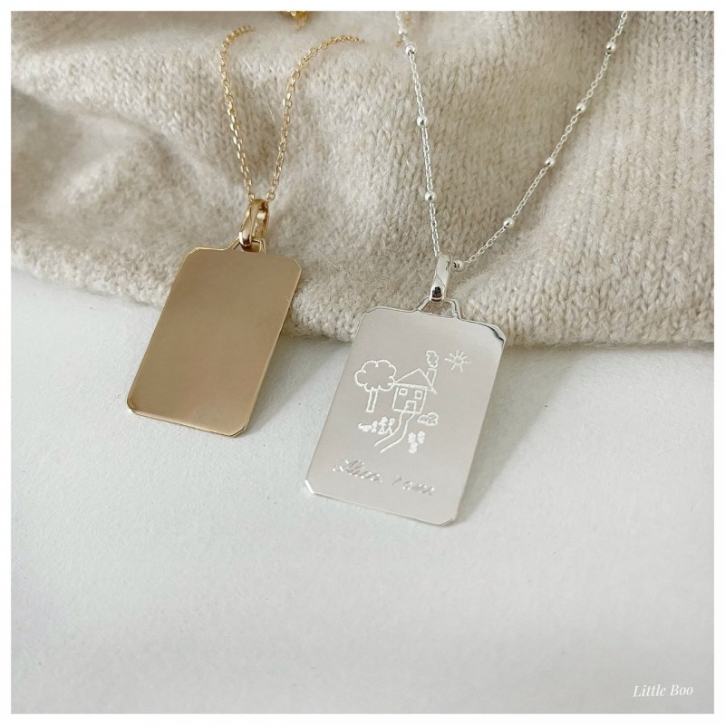Collier plaque mots & dessins gm en argent personnalisable