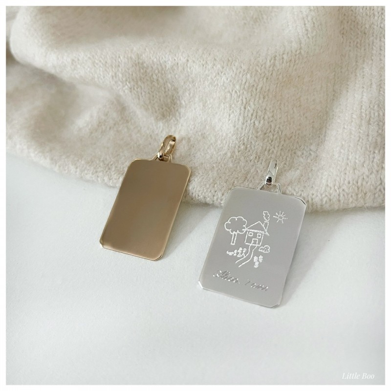 Médaille plaque mots & dessins gm en argent personnalisable