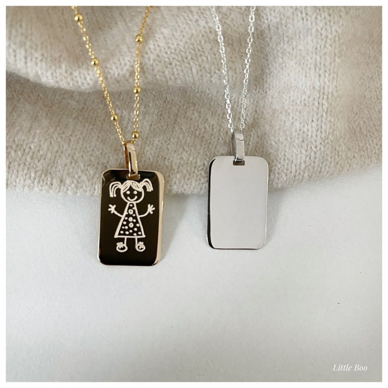 Collier plaque mots & dessins pm en argent personnalisable