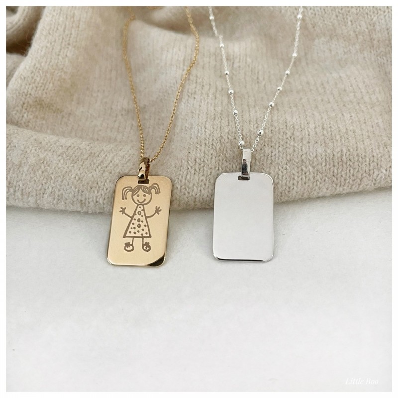 Collier plaque mots & dessins pm en argent personnalisable