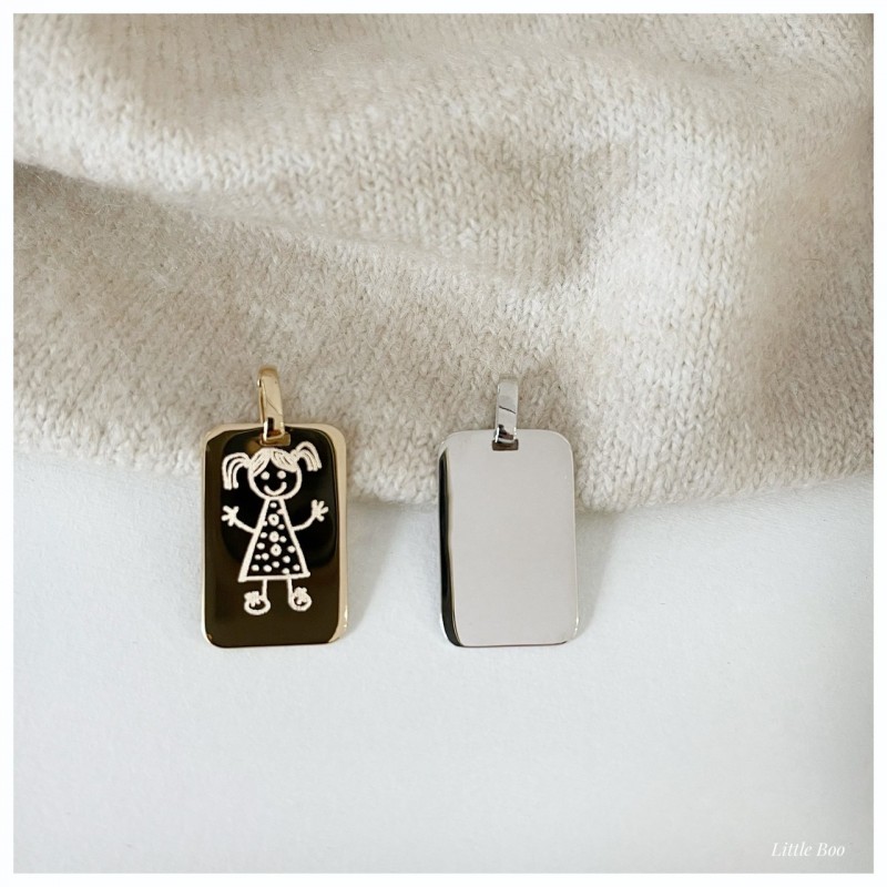 Médaille plaque mots & dessins pm en argent personnalisable