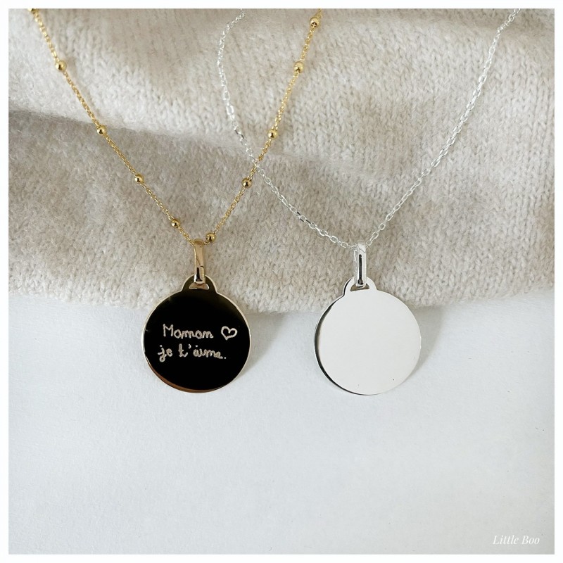 Collier médaille gm mots & dessins or personnalisable