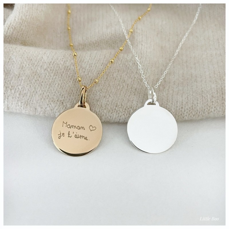 Collier médaille gm mots & dessins or personnalisable