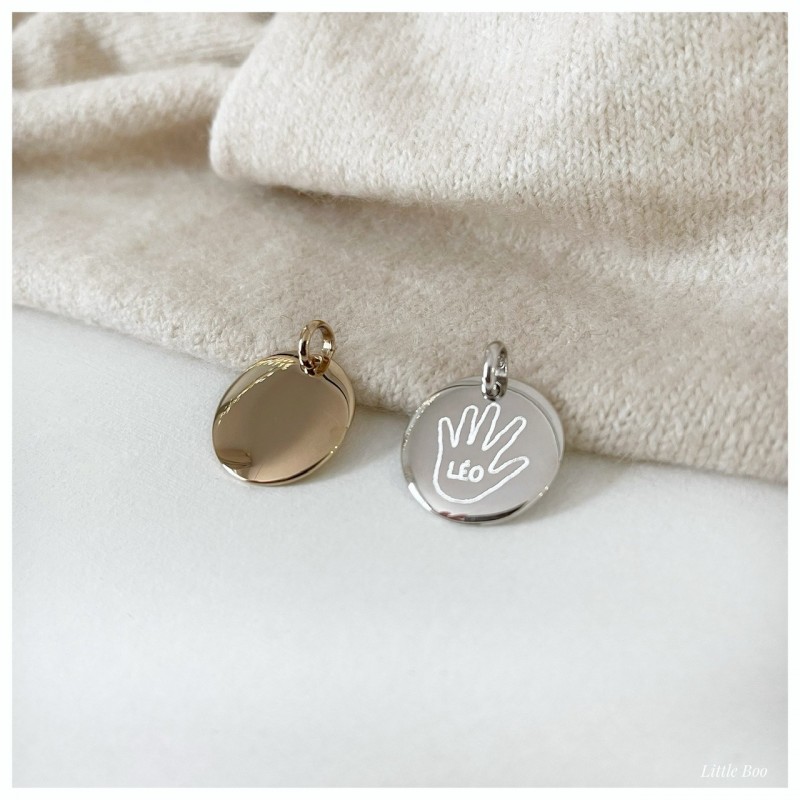 Médaille bombée mots & dessins en argent personnalisable