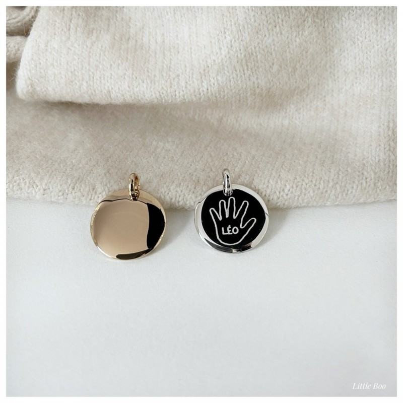 Médaille bombée mots & dessins en argent personnalisable