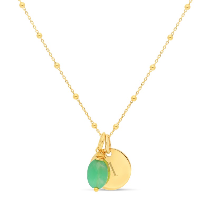 Collier médaille pierre de naissance or personnalisable