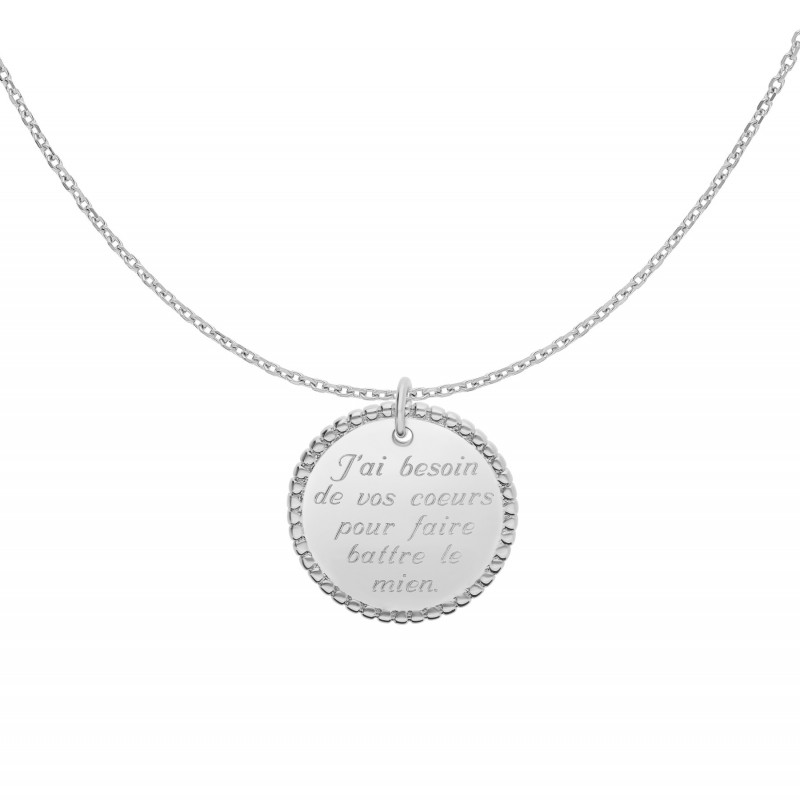 Collier médaille perlée en argent personnalisable