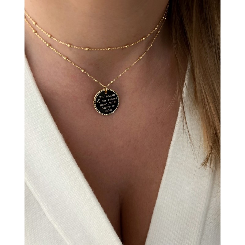 Collier médaille perlée or personnalisable
