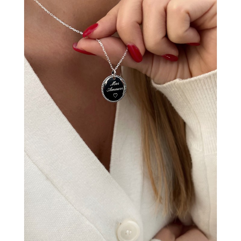 Collier médaille perlée en argent personnalisable