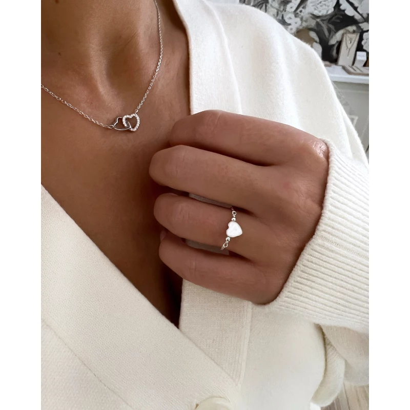 Bague coeur nacre en argent
