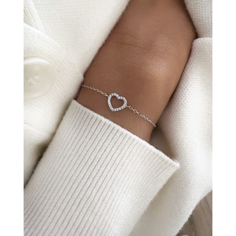 Bracelet cœur strass en argent