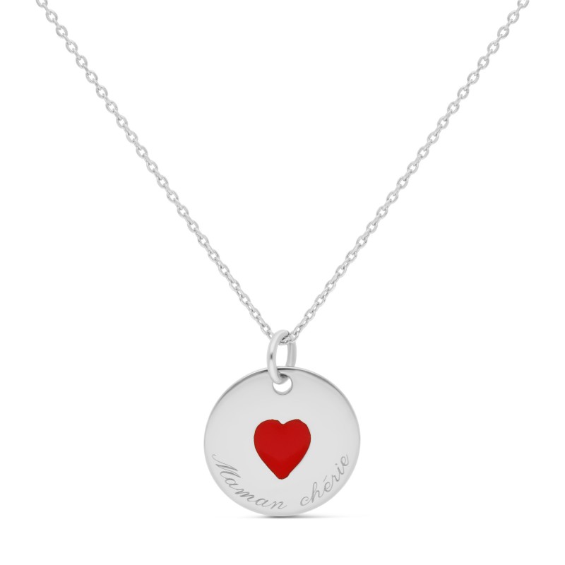 Collier grand coeur rouge personnalisable argent