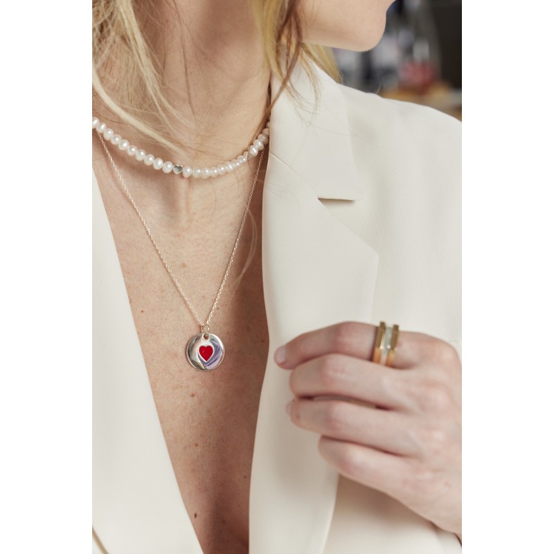 Collier grand coeur rouge personnalisable argent