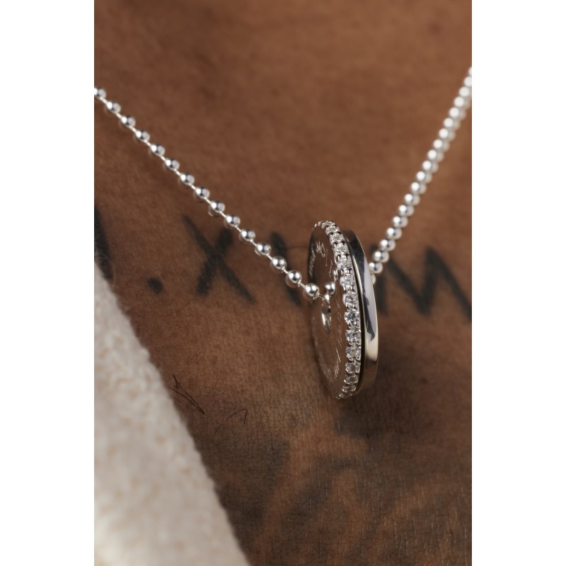 Collier cible strass homme personnalisable argent