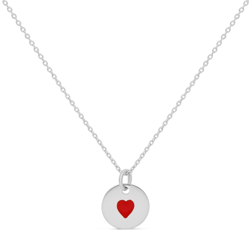 Collier petit coeur rouge enfant personnalisable argent