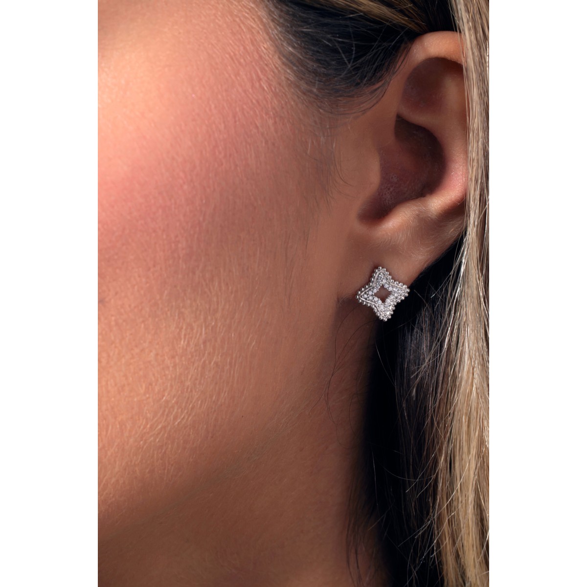 Boucles D'oreilles En Argent Sterling Avec Strass – Occasion, état D'usure Visible (voir Photos)
