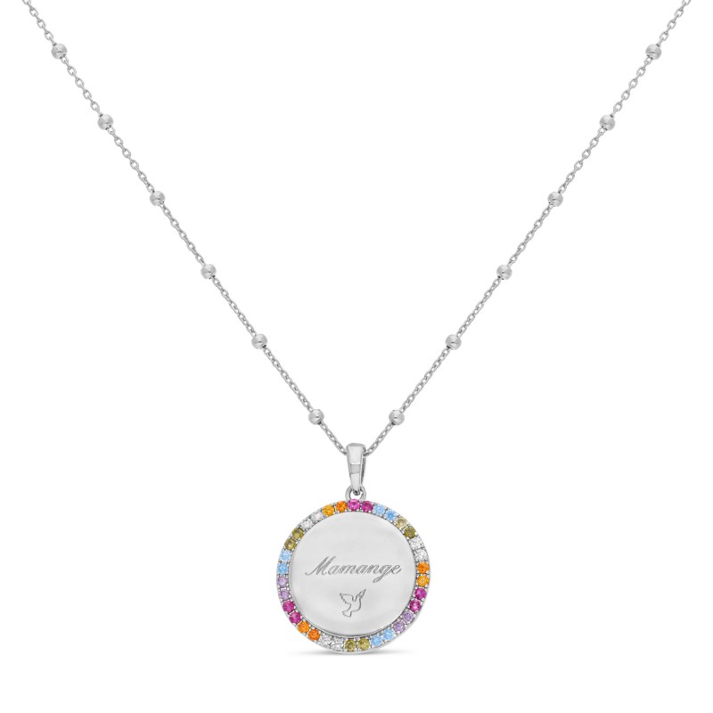 Collier Bombé Argent Strass Multicolores Personnalisable