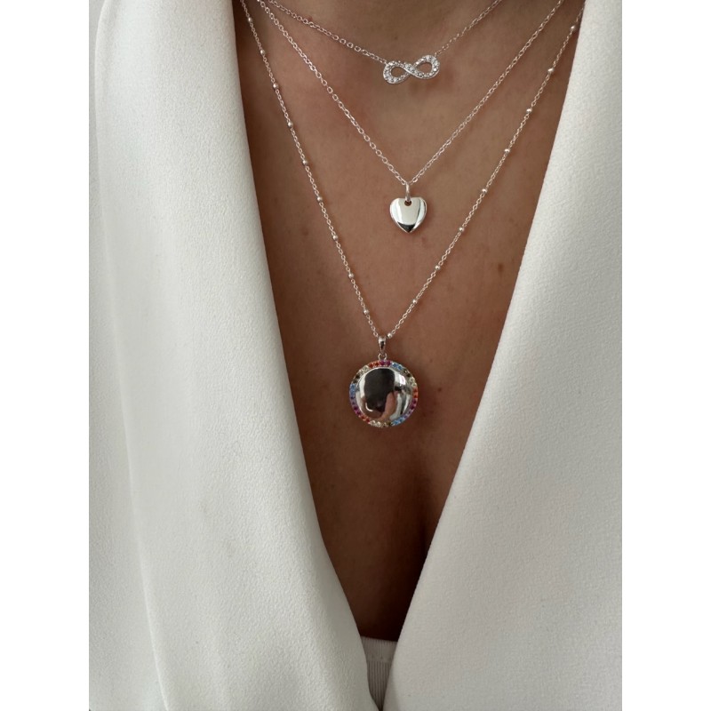 Collier Bombé Argent Strass Multicolores Personnalisable