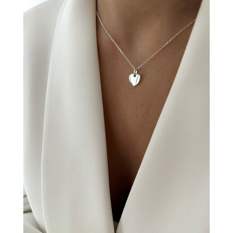 Collier Cœur Bombé PM Argent Personnalisable