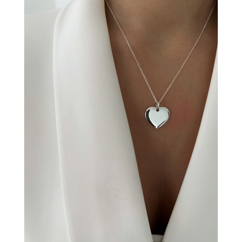 Collier Cœur Bombé GM Argent Personnalisable