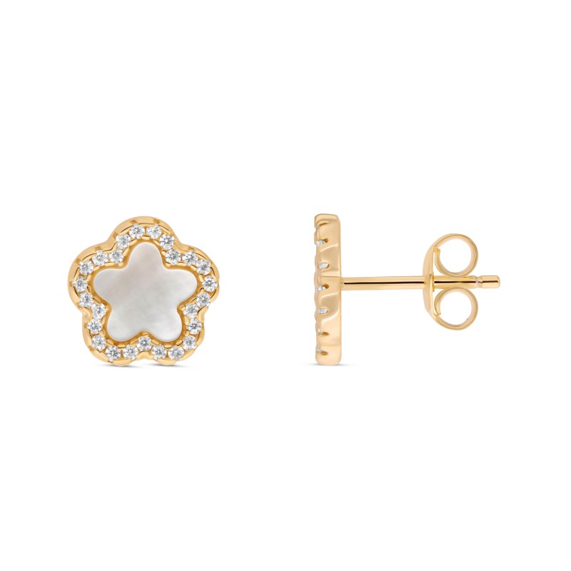 Boucles d'oreilles Trèfle nacre serties or