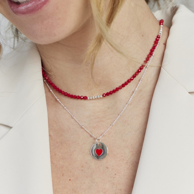 Collier petit coeur rouge personnalisable argent