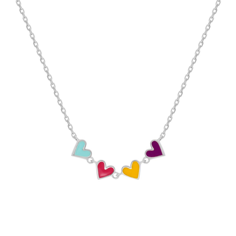 Collier cœurs multicolores argent