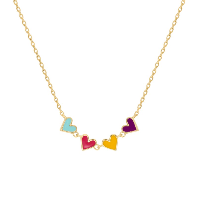 Collier Cœurs multicolores or