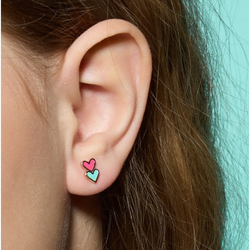 Boucles d'oreilles cœurs multicolores argent