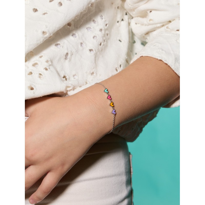 Bracelet cœurs multicolores argent