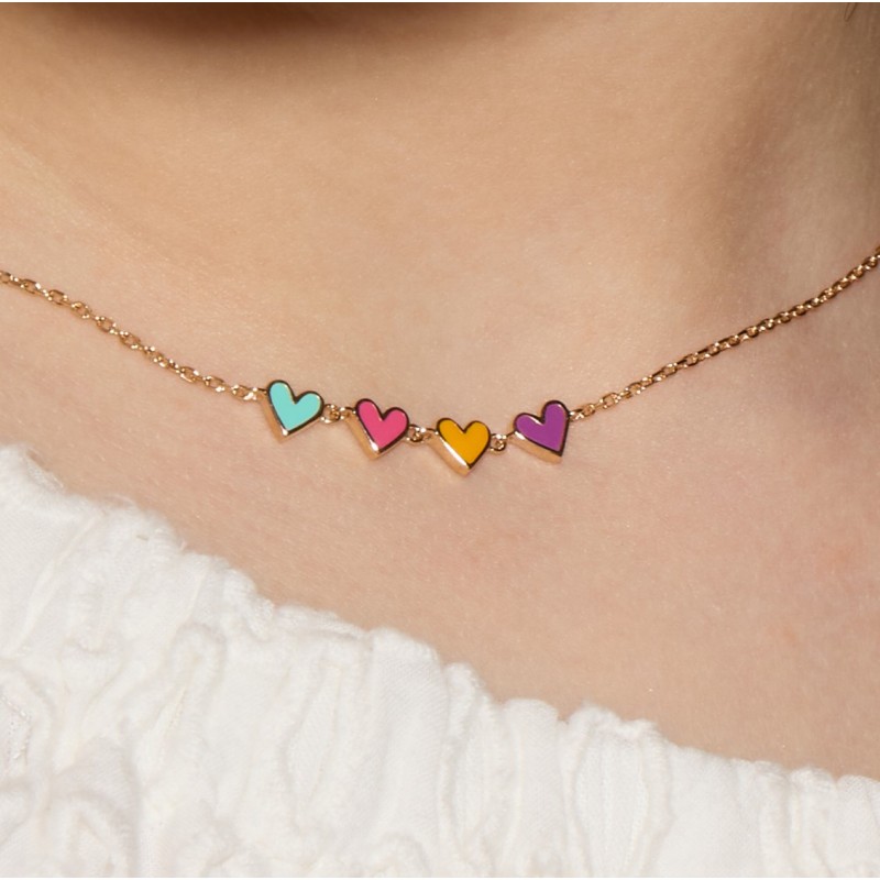 Collier Cœurs multicolores or