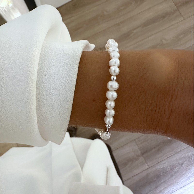 Jonc Talisman Perles d'eau douce en argent