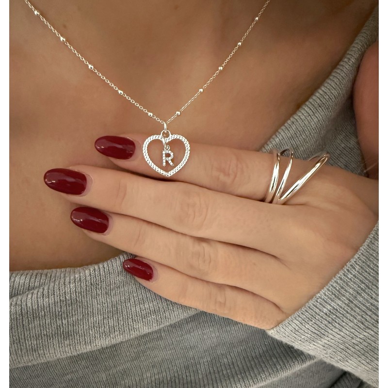 Collier cœur lettre argent