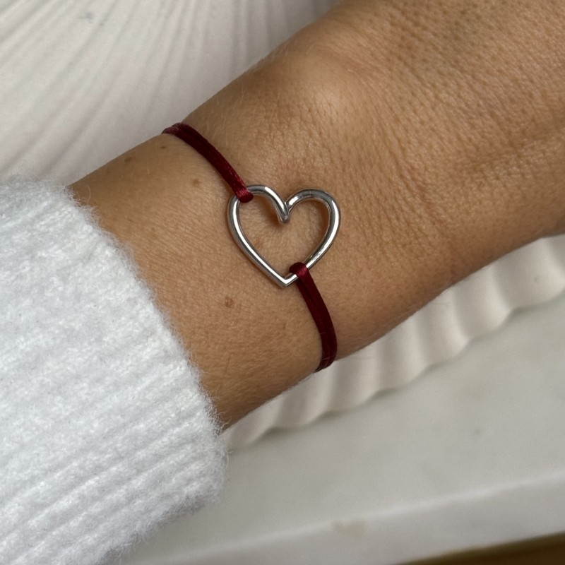 Bracelet cordon cœur en argent GM