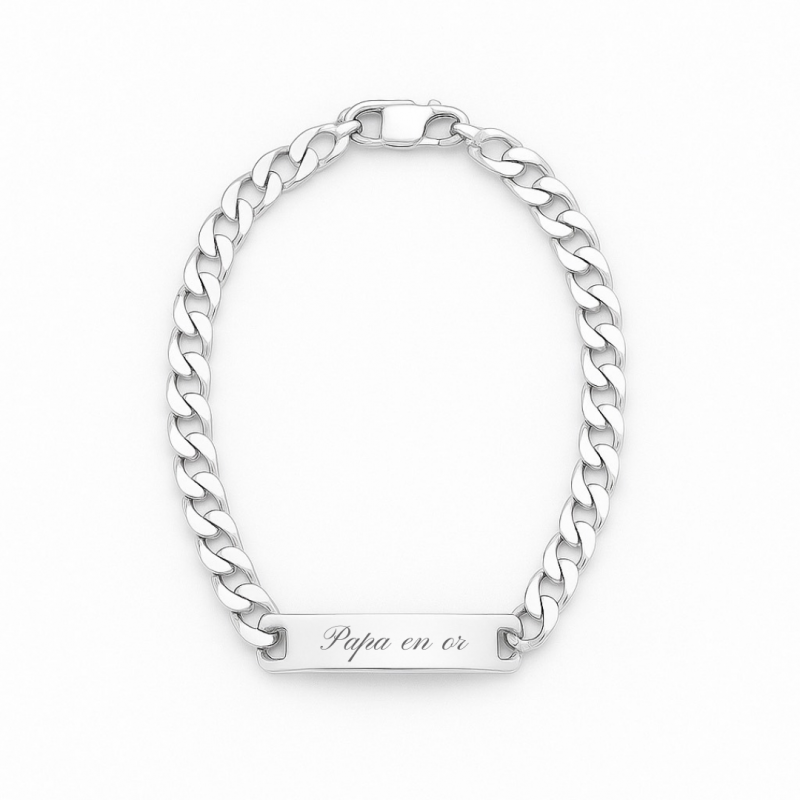 Bracelet gourmette pour homme en argent 925 à graver